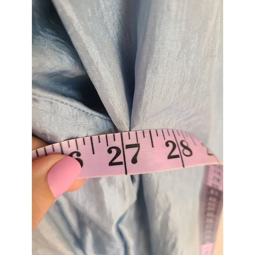 Tudor Court XL Embroidered Powder Blue‎ Floral Windbreaker Jacket Shiny Pastel